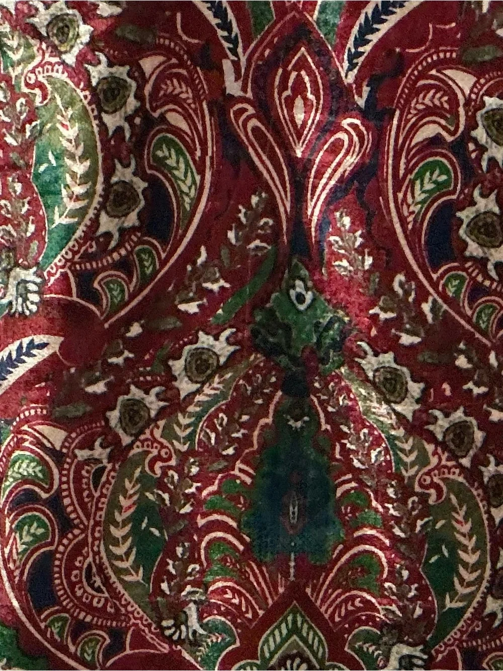 “Festival of Light” Burgundy & Green Paisley Print Velour Table Runner
